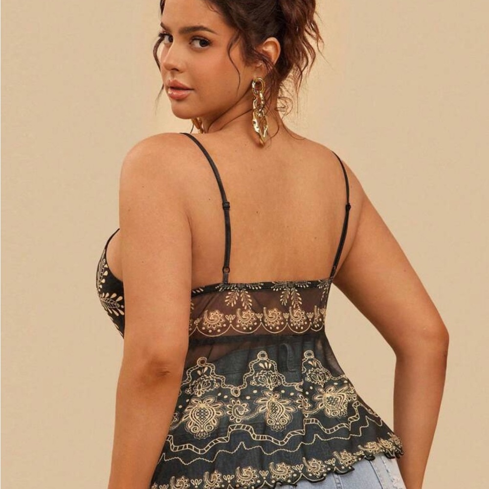 Black And Gold Patterned Spaghetti Strap Top - image 4